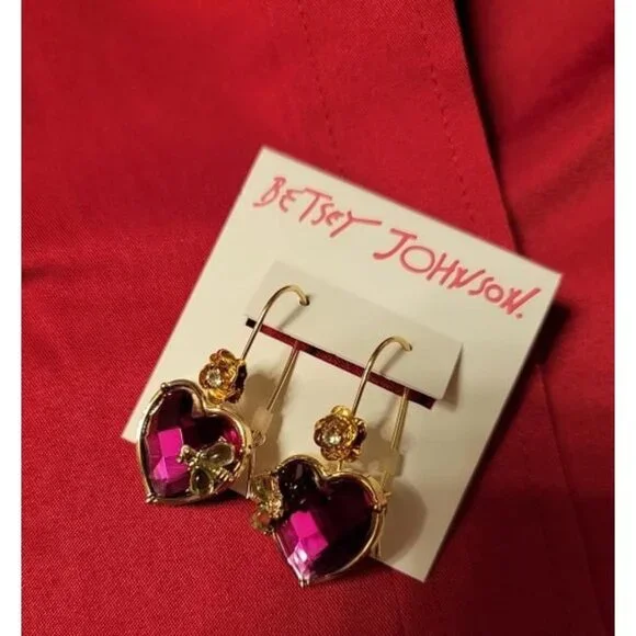 New Womens Stone Heart Dangle Earrings - Picture 1 of 1